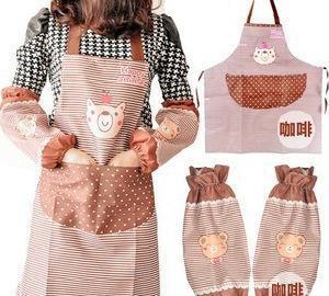 F485 防油卡通小熊袖套長袖防水圍裙罩衣套裝 時尚實用的廚房伴侶